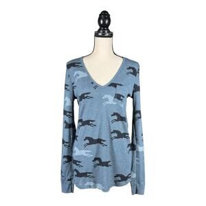 Urban Outfitters BDG Horse Print Thermal Waffle Knit Long Sleeve Top